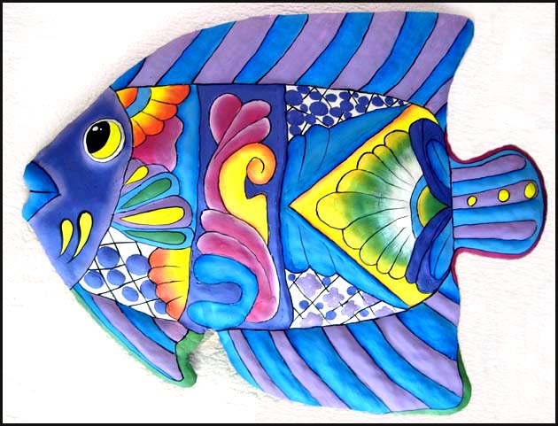 Painted Metal Tropical Fish Wall Hanging - Beach Home Decor - 18"